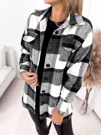 Long-sleeved Plaid Print Jacket