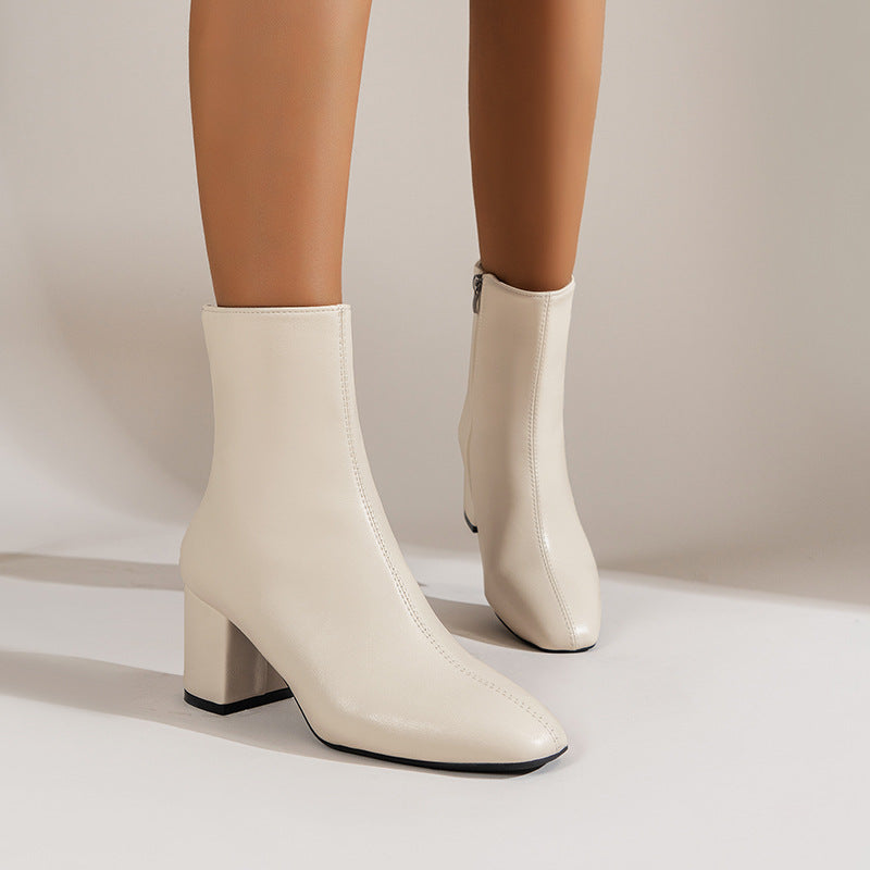 Chunky Heel Pointed Toe Boots