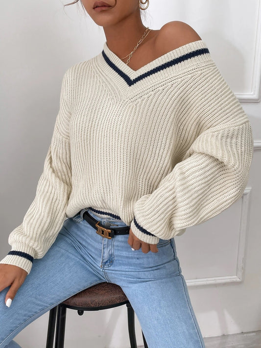 Winter V Neck Striped Pullover Sweater