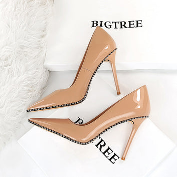 Leather Pumps Pointed Toe High Heels