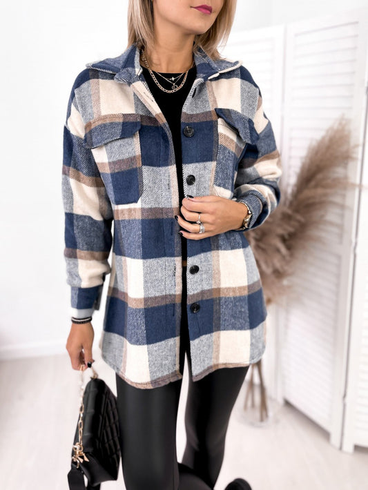 Long-sleeved Plaid Print Jacket