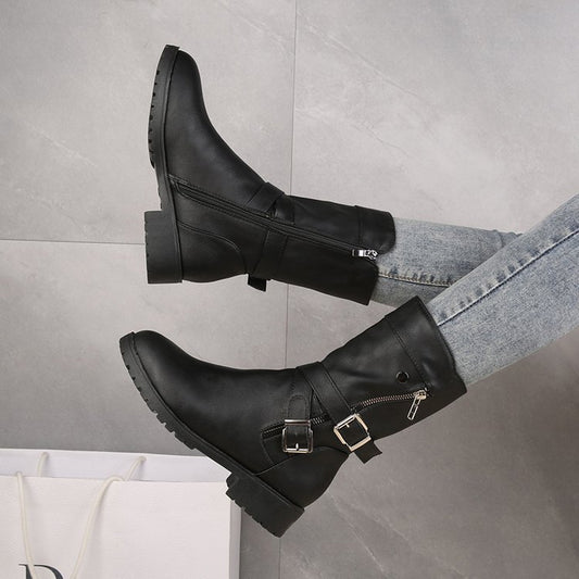 Low Heel Belt Martin Boots