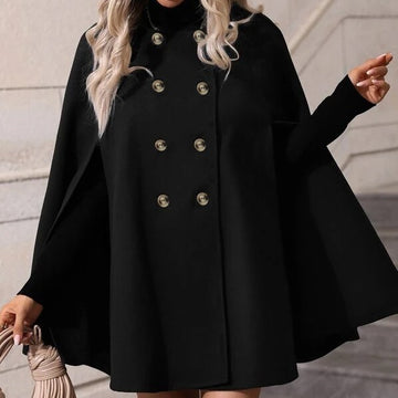 Double Breasted Slit Batwing Sleeve Cloak Trench Coat