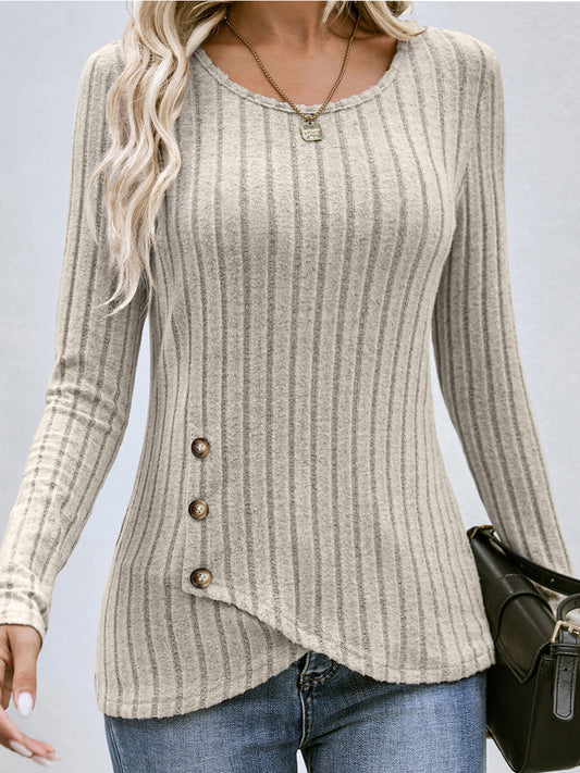 Button Round Neck Sweater