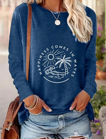 Casual Long-sleeved Happiness T-shirt